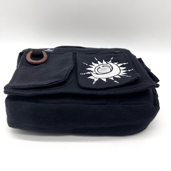 Lukla Messenger Bag Black with Sun Moon Embroidery - Picture 3 of 9